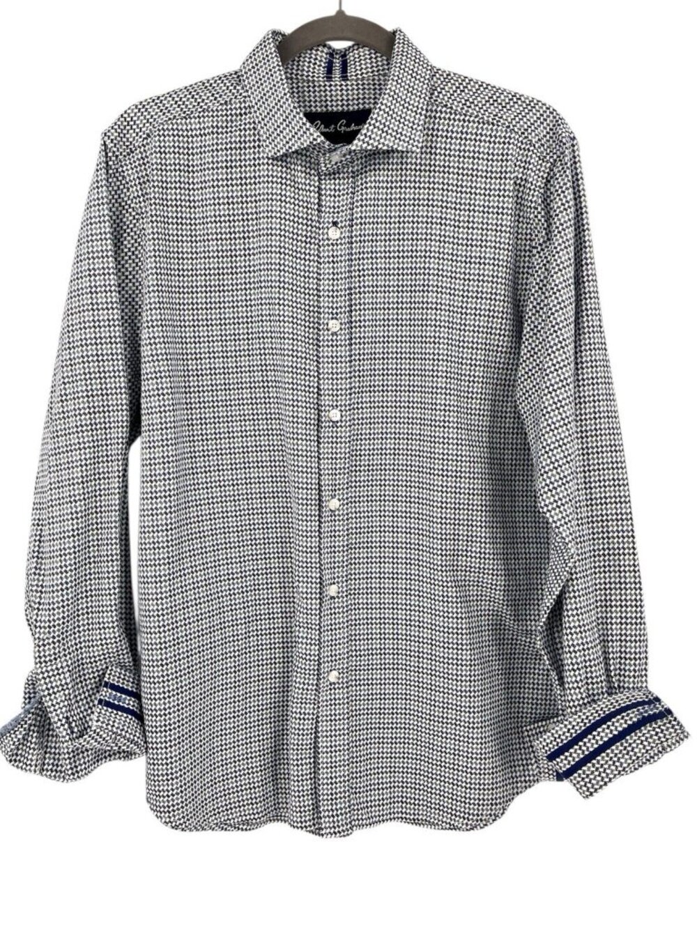 ROBERT GRAHAM Men's Blue Green Herringbone Button Down Long Sleeve Shirt Large